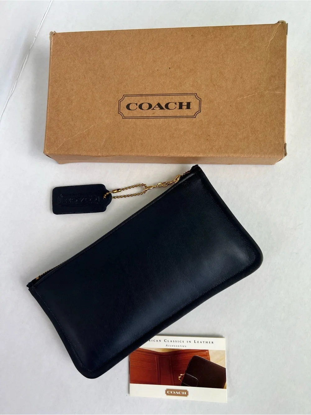 NEW W/BOX COACH VINTAGE PEACOCK BLUE LEATHER COSMETIC MAKE UP  COSMETIC CASE BAG